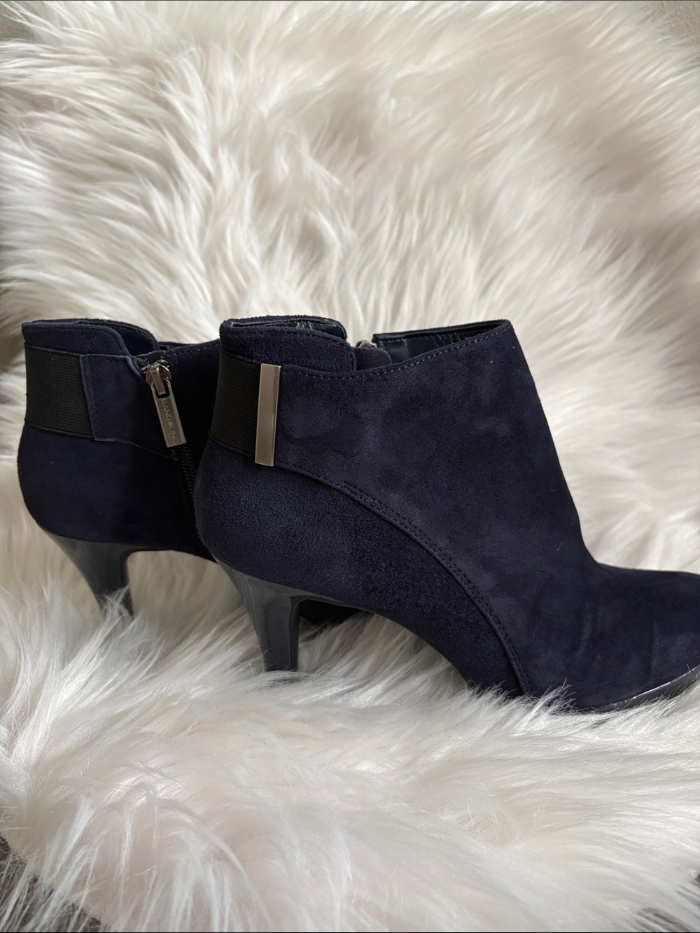 Bandolino Navy Suede Ankle Booties with Side Zip - Picture 5 of 16